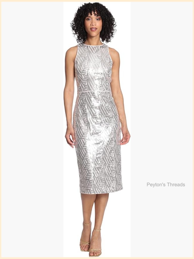 Sequin Sheath Midi Dress With Crew Neck And Sleeveless